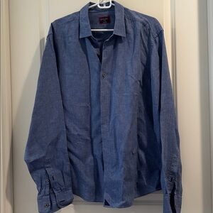 UNTUCKit 100%Linen men Blue Casual Business Button down Shirt long sleeve size L